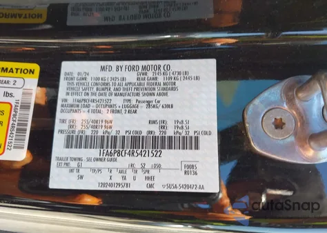 2024 Ford Mustang Gt Premium Fastback из США, поврежденный, VIN 1FA6P8CF4R5421522